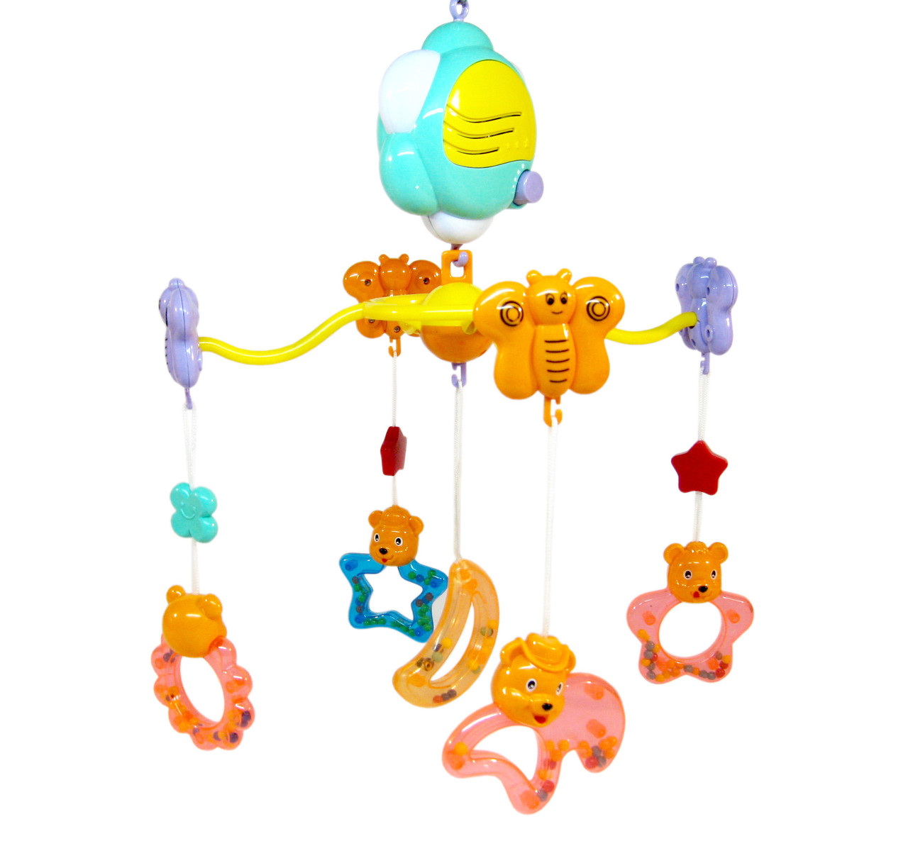 Мобіль (карусель) музична на ліжечко, пластмасові іграшки, на батарейках, 14 мелодій, фото 1
