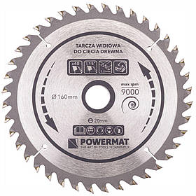 Диск пиляльний по дереву 160x20 Powermat 40z TDD-160x20x40Z для поздовжнього різання