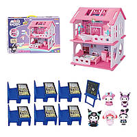 Игровой набор домик Kuromi (размеры домика: 31,5х31х40 см, 2 этажа, мебель, 5 фигурок) YQ 569