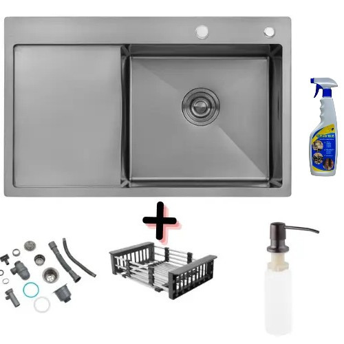 Мийка кухонна Kroner KRP Schwarze 7849RHM PVD 3,0/1,0 мм прямокутна з нержавіючої сталі, фото 1