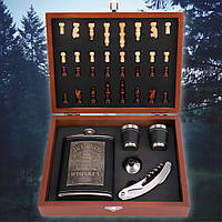 Чоловічий подарунковий набір з флягою та шахами 5 в 1  Чорний