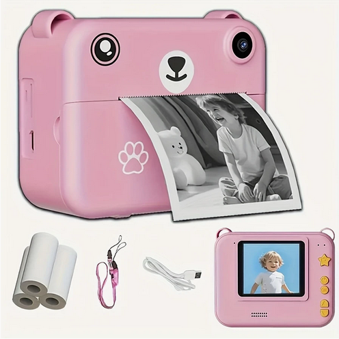 Цифровий дитячий фотоапарат Ведмедик для миттєвого друку та запису SDV177 рожевий, фото 1
