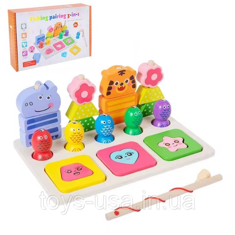 Дерев'яна логічна гра (піраміда, риболовля, вкладки) арт. C 73332, фото 1