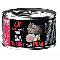 Alpha Spirit Turkey with Pear Повнораціонний вологий корм з індичкою та свіжими грушами для дорослих котів - 200 г