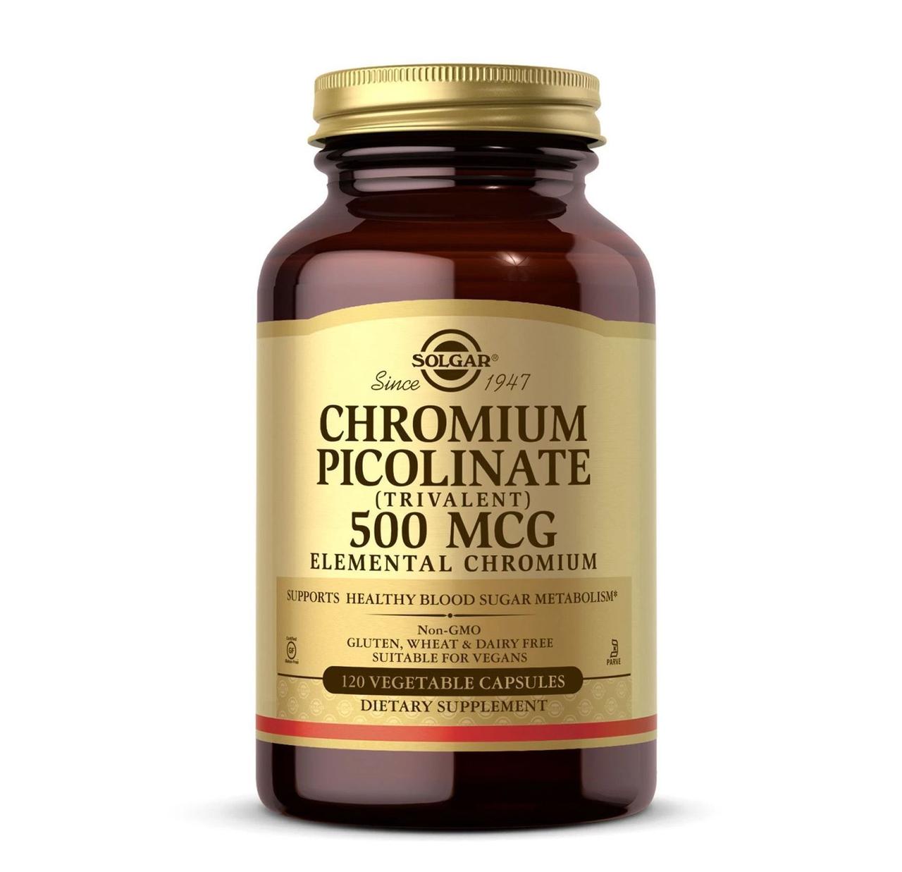 Піколінат хрому Solgar Chromium Picolinate, 500 мкг, 120 рослинних капсул, фото 1