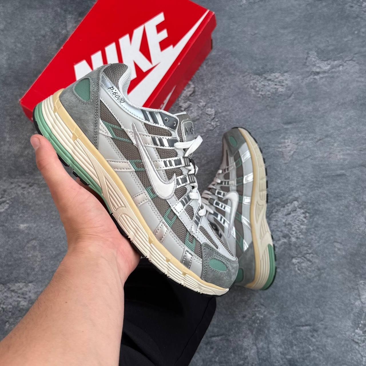 Чоловічі кросівки Nike P-6000 Flat Pewter Grey Green Найк П-6000 Сірі із зеленим шкіра замша весна літо осінь
