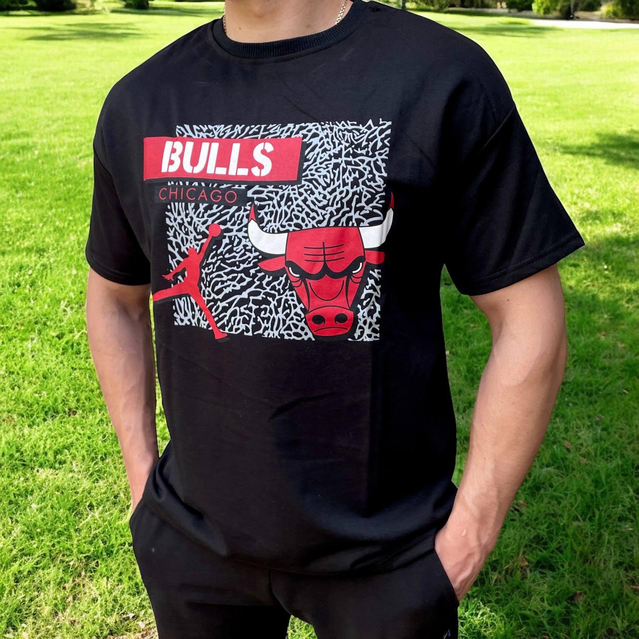 Чоловіча бавовняна футболка Chicago Bulls, футболка з принтом на літо Чикаго, фото 1