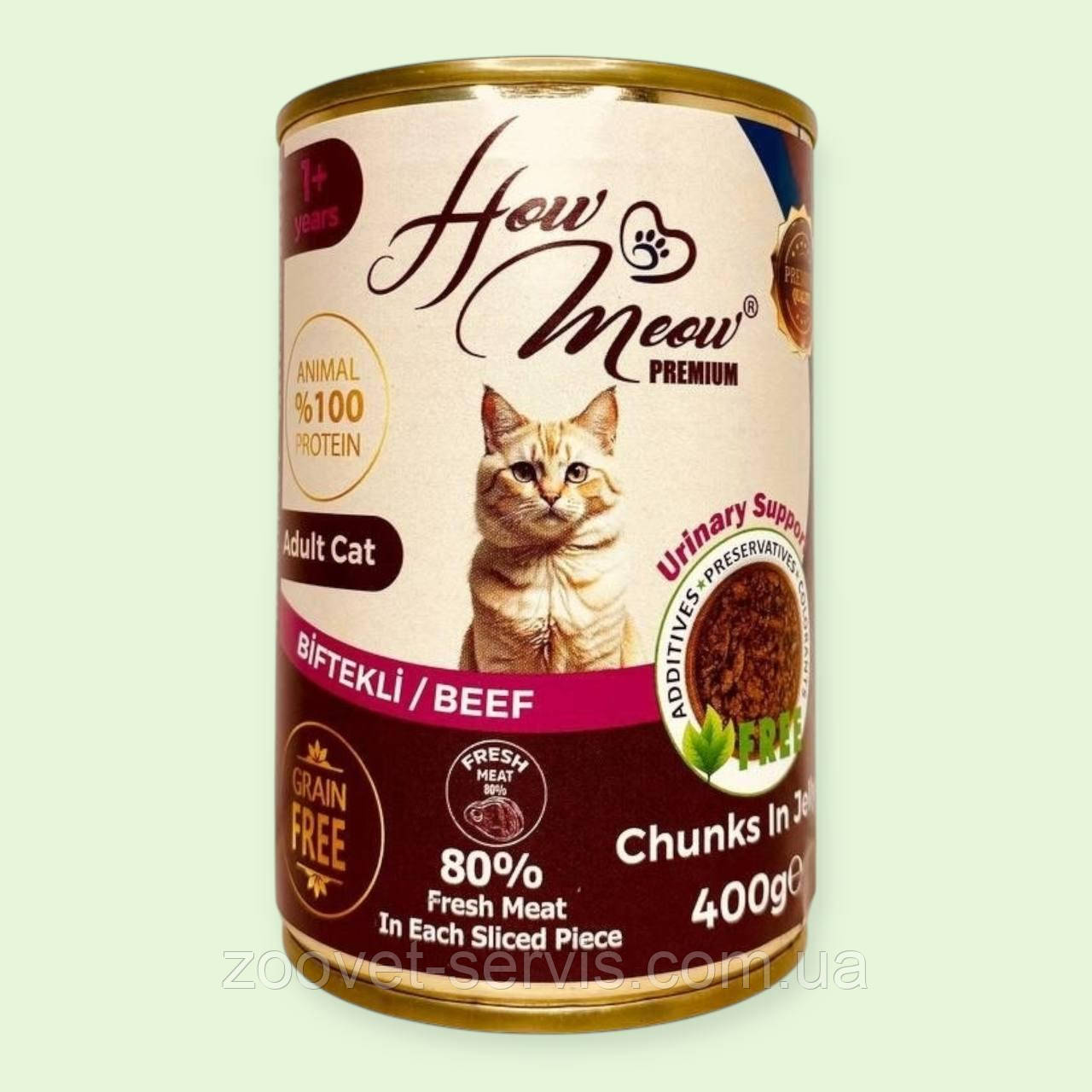 Повнораціонний вологий корм консерви HowMeow Adult Cat з яловичиною для дорослих і вибагливих котів та кішок 400 г, фото 1