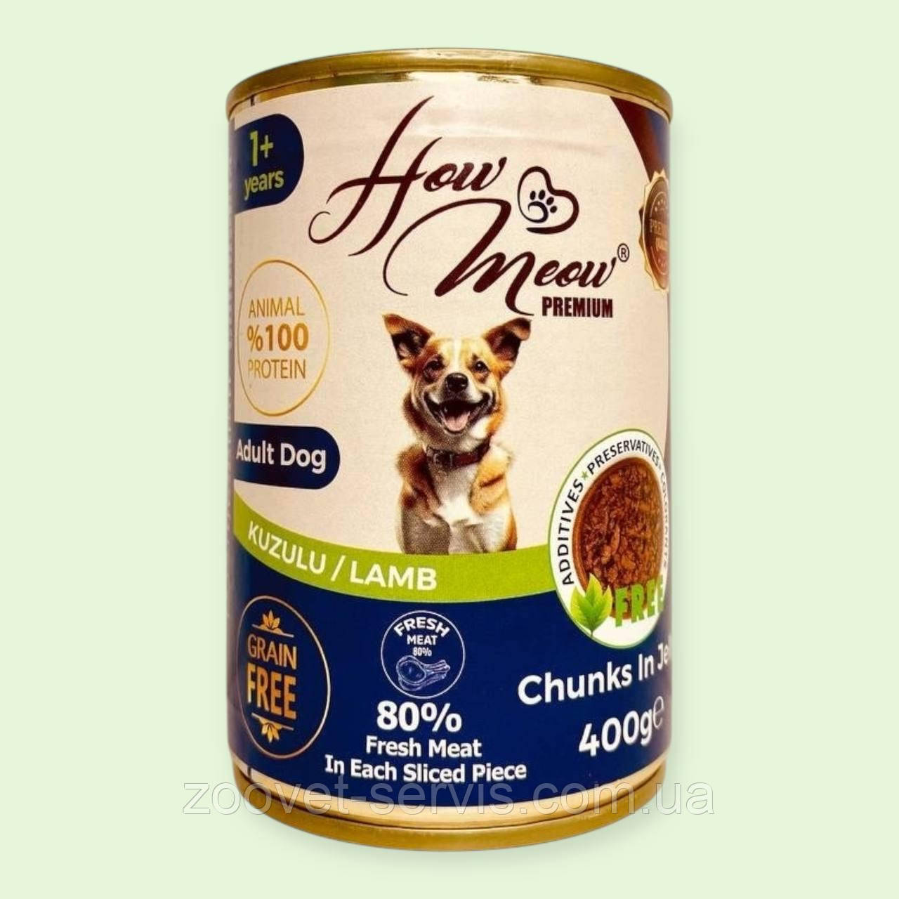 Консервований повнораціонний вологий корм HowMeow Adult Dog з ягням для дорослих собак, 400 г