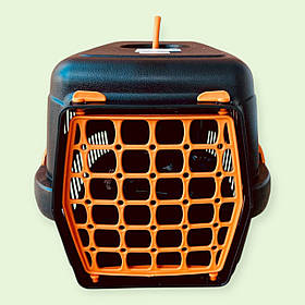 Переноска AnimAll CNR-102B для котів і собак до 8 кг, чорна з кольоровими пластиковими дверцятами
