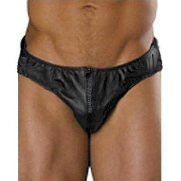 Чоловічі шкіряні труси з блискавкою для БДСМ чорного кольору Bdsm4u Talla, фото 1