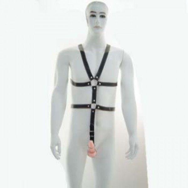 Чоловічий боді з натуральної шкіри для рольових БДСМ ігор чорного кольору Bdsm4u Talla, фото 1