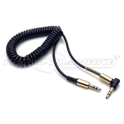 Аудіокабель AUX 3.5 mm jack 1,2 м, спіральний,кут,чорний, фото 1
