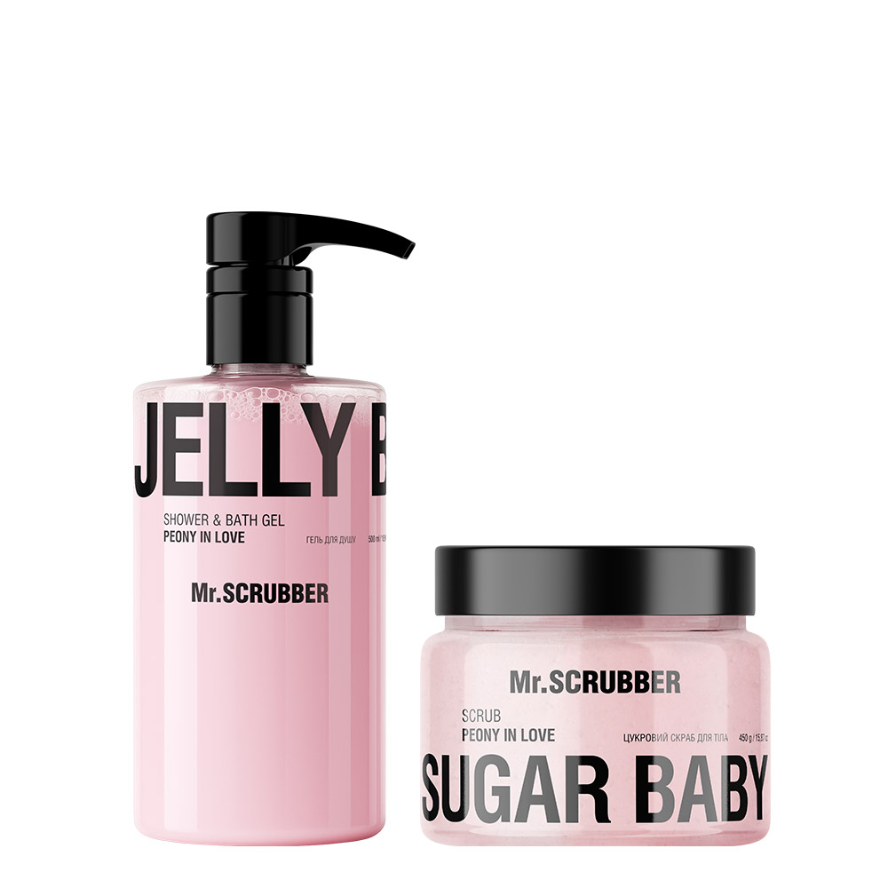 Набір Mr.SCRUBBER Гель для душу Jelly Bubbles Peony in Love + Цукровий скраб для тіла Sugar Baby Peony in Love, фото 1