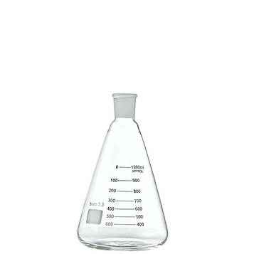 Колба конічна з мітками і шліфом 1000 мл, 29/32, Boro 3.3. Код/Артикул 5009/1000/29