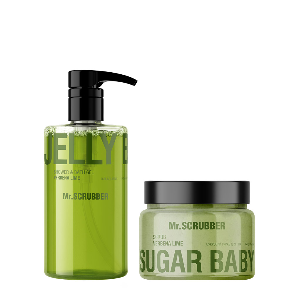 Набір Mr.SCRUBBER Гель для душу Jelly Bubbles Verbena Lime + Цукровий скраб для тіла Sugar Baby Verbena Lime, фото 1