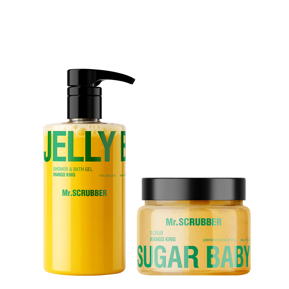 Набір Mr.SCRUBBER Гель для душу Jelly Bubbles Mango King + Цукровий скраб для тіла Sugar Baby Mango King, фото 1