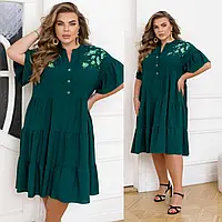 Летнее женское платье-разлетайка с принтом и воланами большие размеры