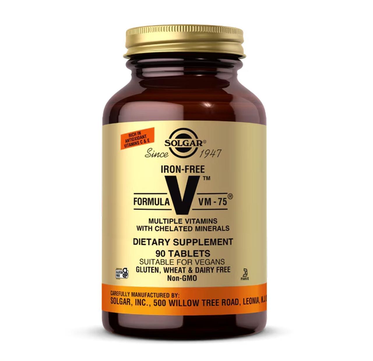 Вітаміни з мінералами у хелатній формі, без заліза Solgar Iron-Free Formula VM-75®, 90 таблеток, фото 1