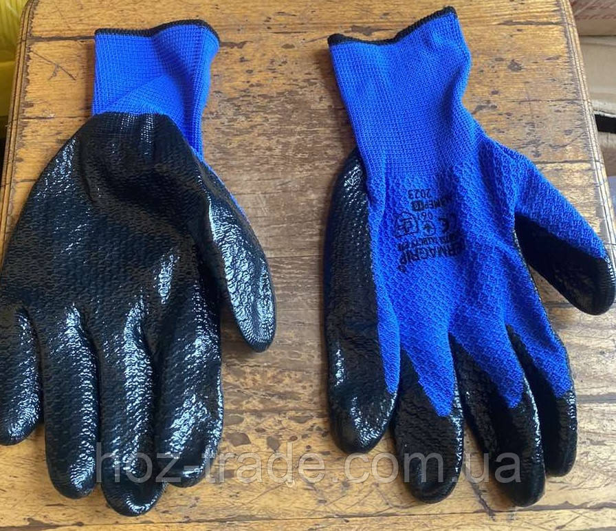 Рукавичка синій нейлон із чорним латексом, фото 1