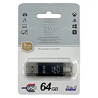 Флеш-память USB T&G 64 GB TYPE-C STAR Series Black TG009TC-64GBK (двухсторонняя). Черный цвет usb флешка