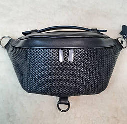 Стильна чоловіча бананка із натуральної гладкої шкіри з принтом NM-58744