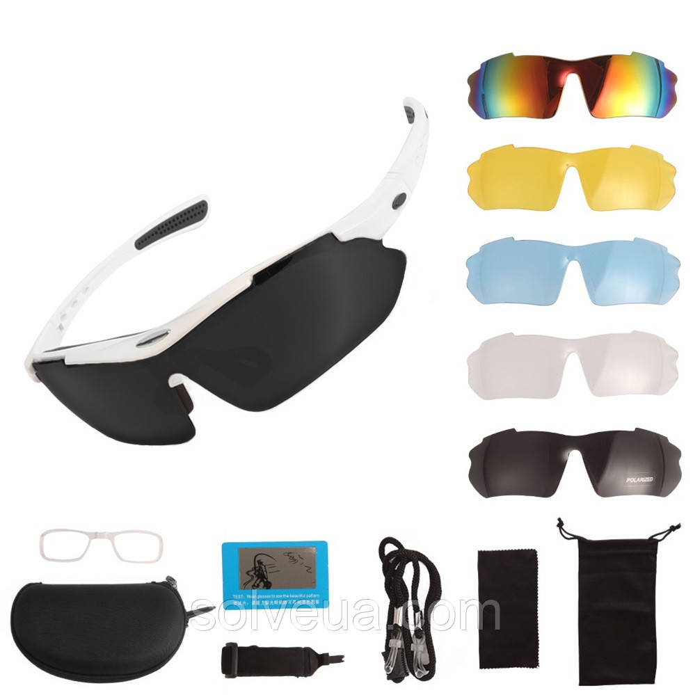 Захисні окуляри Oakley тактичні white з поляризацією 5 лінз One siz+.solve