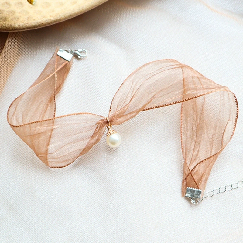 Чокер із стрічки з перлиною, фото 1