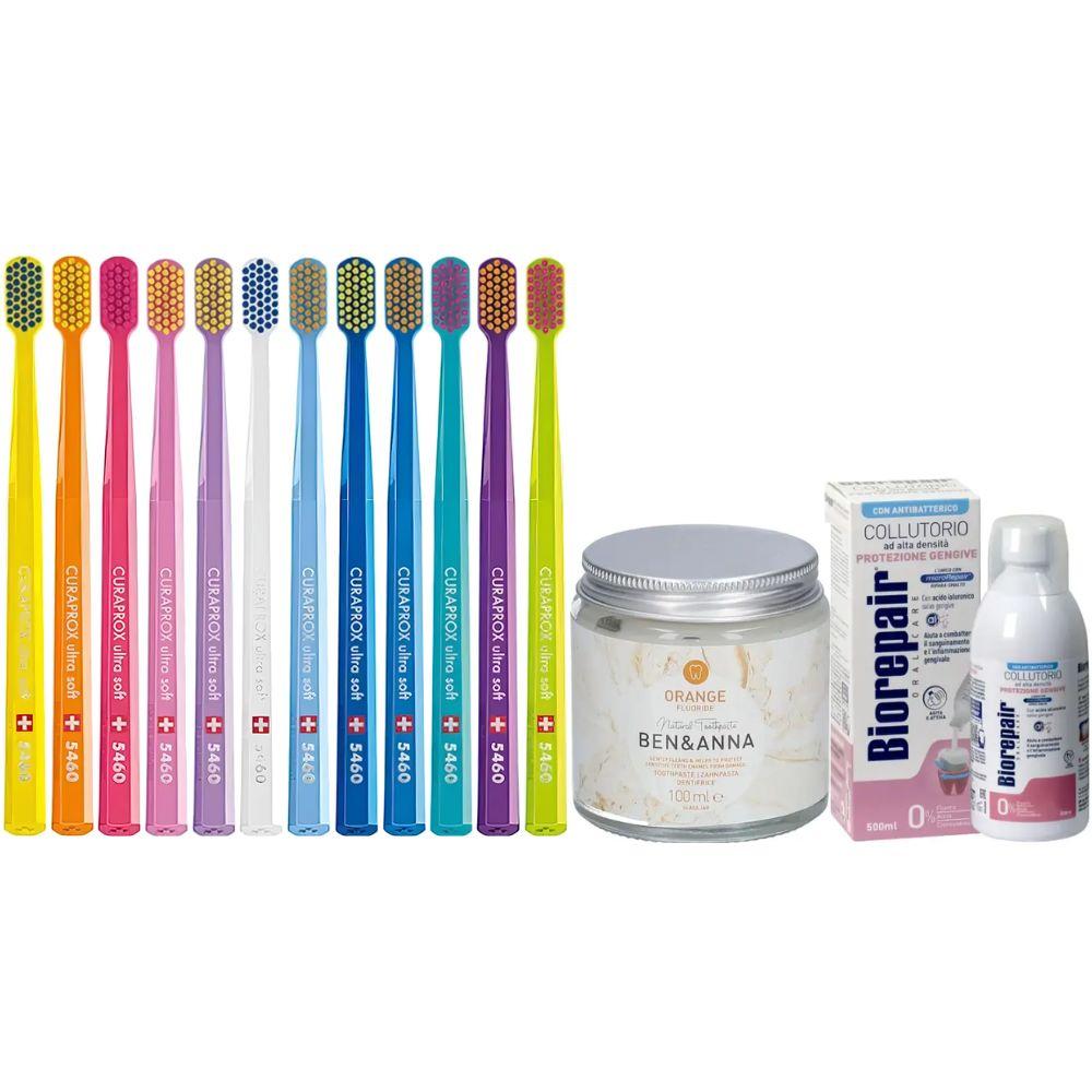 Убна щітка Curaprox CS 5460 Ultra Soft для чутливих ясен + паста Ben&Anna Orange відбілююча + ополіскувач BIOREPAIR PLUS
