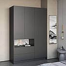 Тридверна шафа без ручок з 5 закритими полицями і 1 відкритою Шафа для одягу в сучасному стилі з ДСП, фото 5