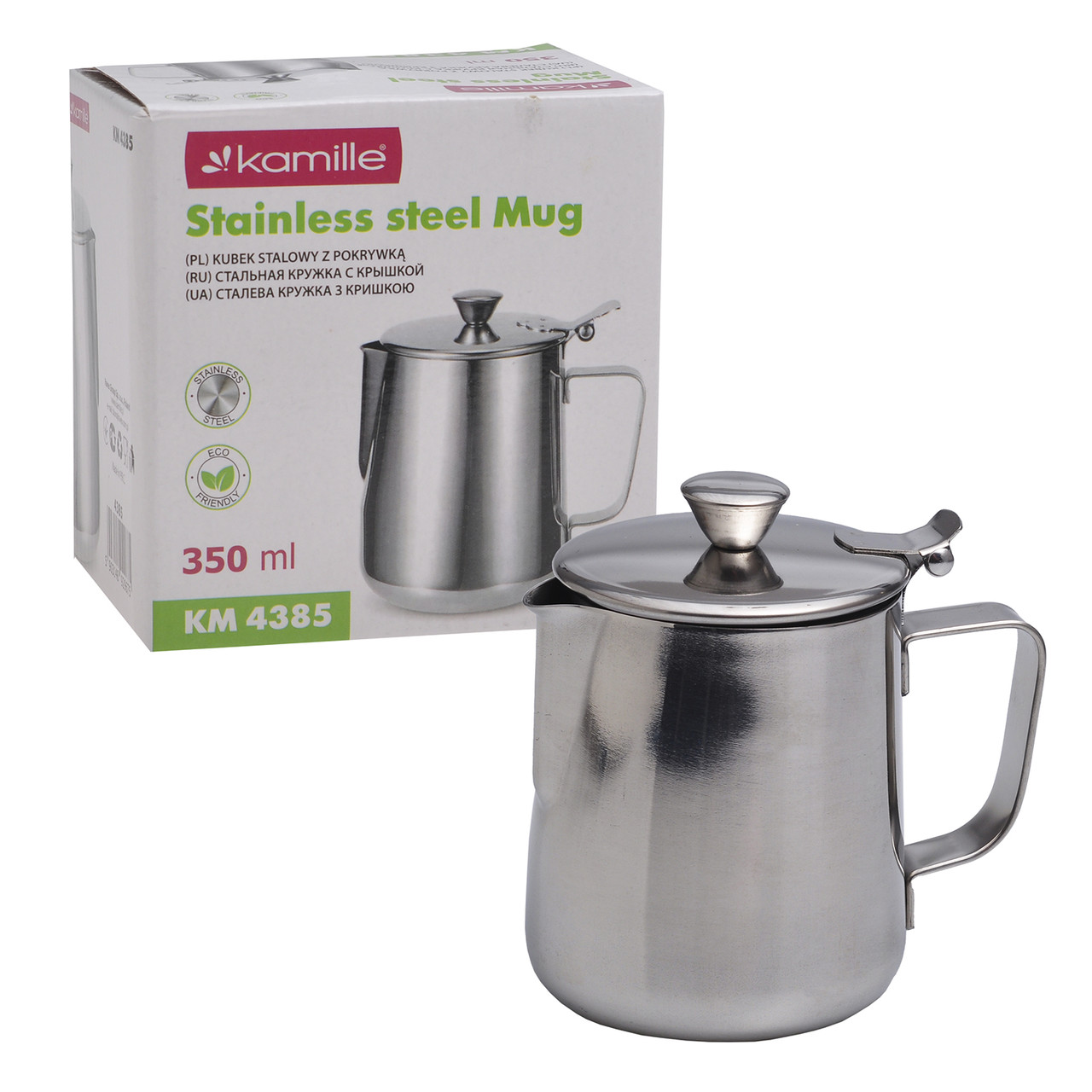 Молочник із нержавіючої сталі з кришкою Kamille KM 4385 – 350 мл, фото 1