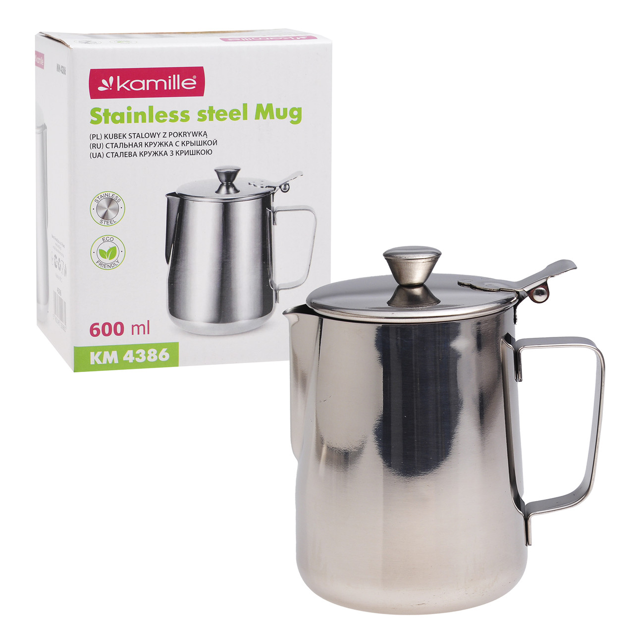 Молочник із нержавіючої сталі з кришкою Kamille KM 4386 – 600 мл, фото 1