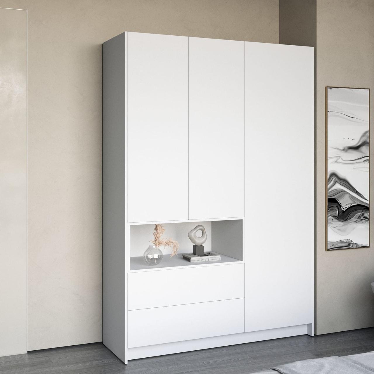 Велика шафа розпашна для одягу з ДСП із 2 висувними шухлядами 150 см завширшки Шафи 3-стулкові, фото 1