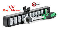 Набір головок 1/4, 10 од., 5 14 мм, з тріскачкою Intertool ET-6008 (Код2106)