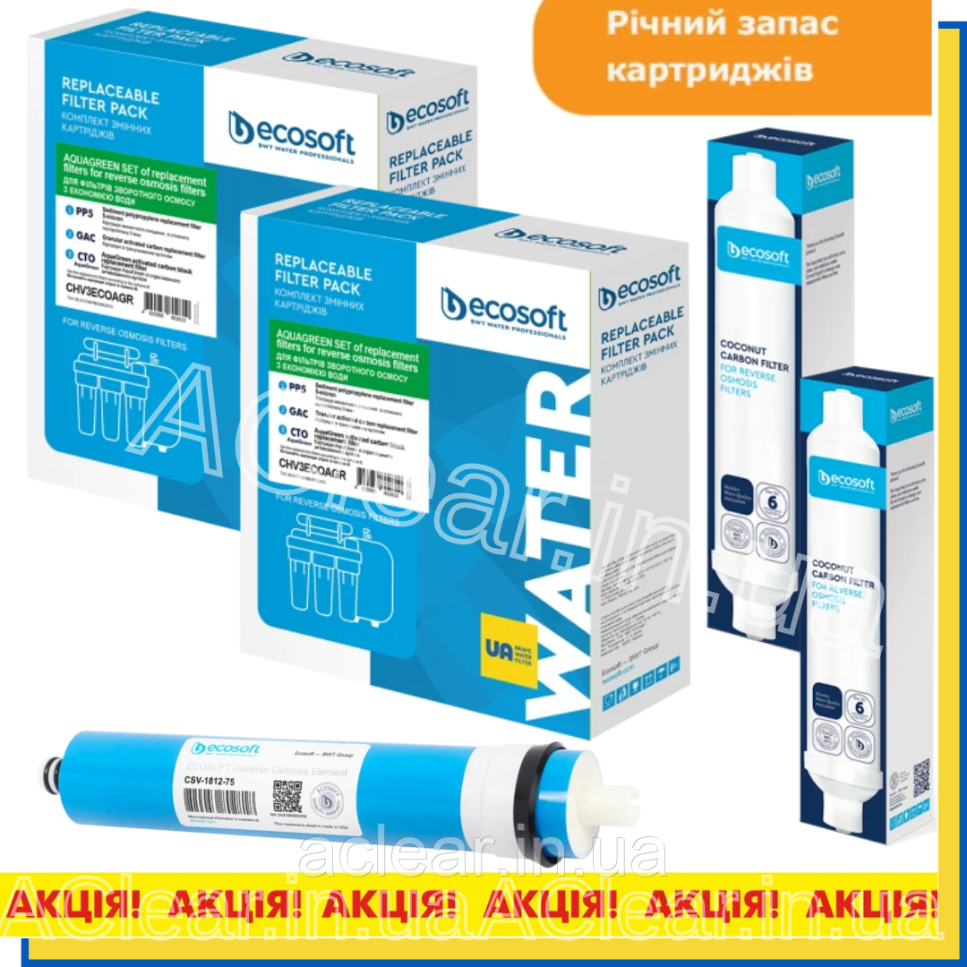 Річний запас картриджів для фільтра зворотного осмосу Ecosoft Absolute (без мінералізатора), фото 1