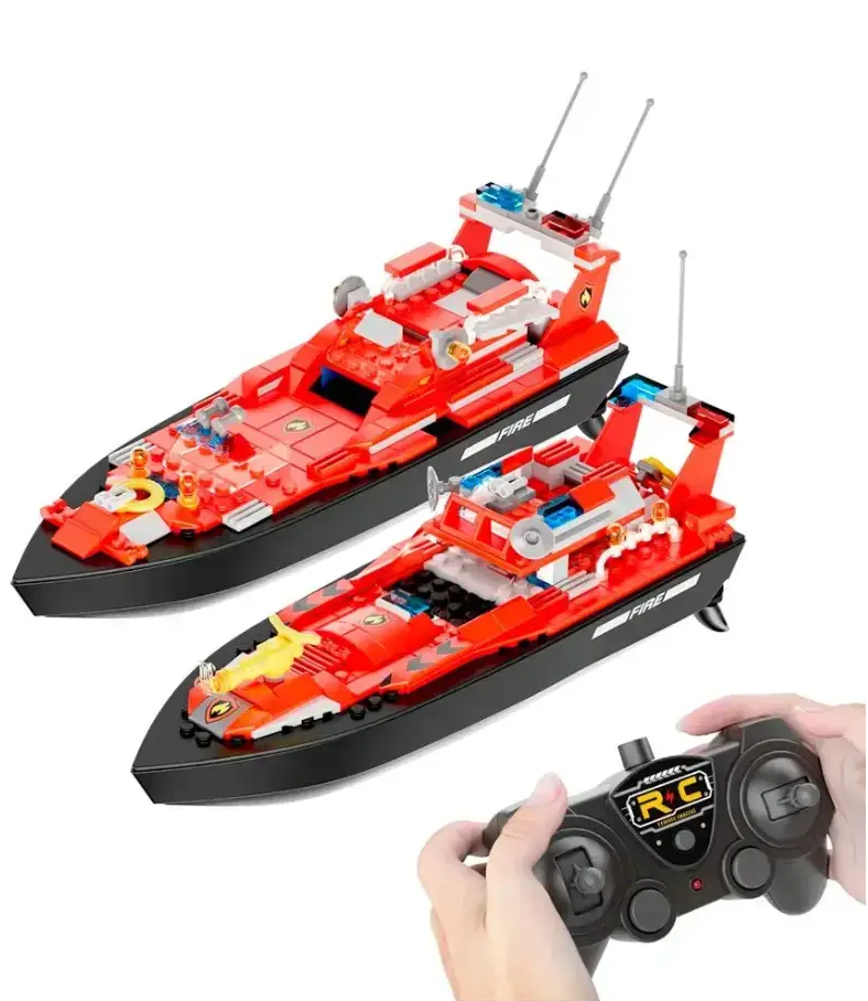 Кораблик Flytec V102 – 2в1 Радіокерований пожежний конструктор-катер червоний, фото 1
