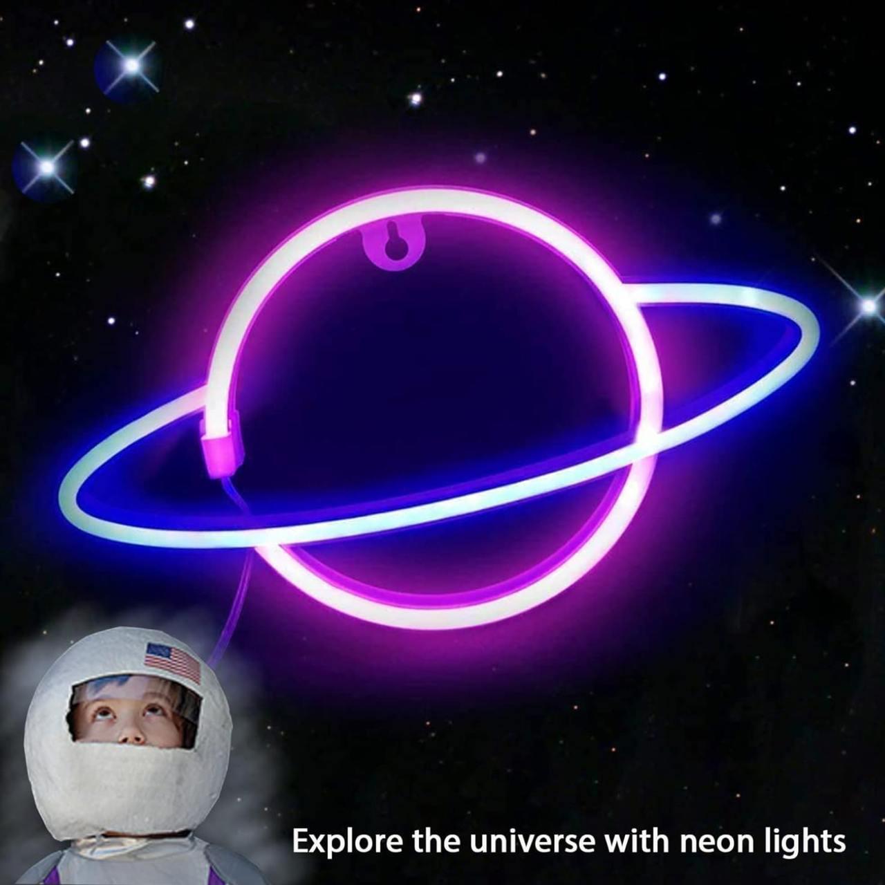 Неоновий світильник Saturn на батарейках і USB | Нічник для інтер'єру