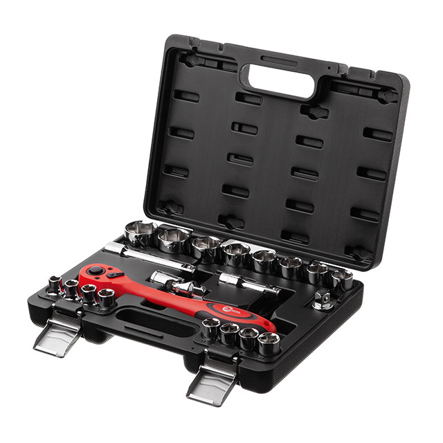 Набір інструментів, проф., 1/2", Cr-V, 21 од., головки: 10-32 мм, кейс INTERTOOL ET-6021, фото 1
