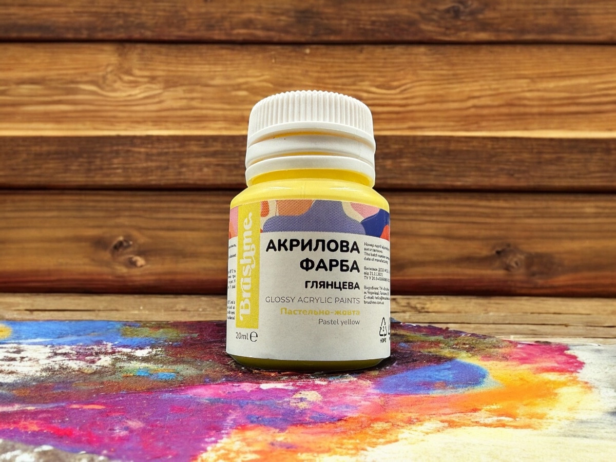 Акрилова фарба вологостійка глянцева 20 мл пастельно-жовта для розпису та рукоділля