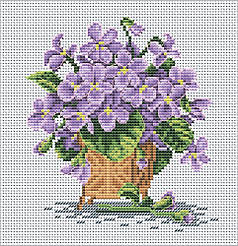 Набір для вишивки муліне ДМС "Фіалки в корзинці", 15х15 см