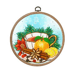 Набір для вишивки муліне та бісером "Святковий глінтвейн", п'яльця-рамка,13,5 см