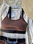 Жіночий купальник із топом із високою посадкою в рубчик коричневий із поролоновими чашками, розміри S M L, фото 5