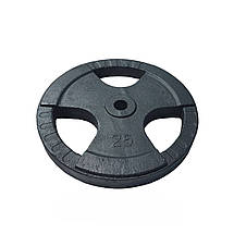 Диск важкоатлетичний з хватами млинець для штанги металевий GoodLift 25 кг діаметр 31 мм чорний, фото 3