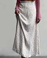 Женская удлиненная юбка, 42/46, розовый цветочек, голубой цветочек, штапель принт.