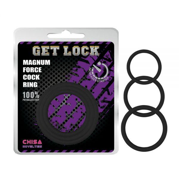 Ерекційні кільця різного розміру чорні Magnum Force Cock Ring