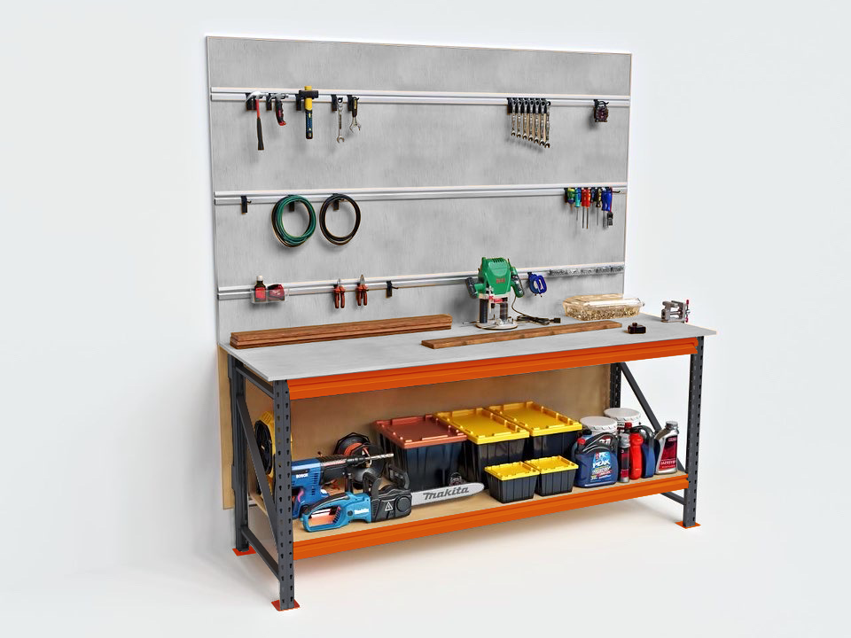 Стіл робочий SN для майстерні 800*878*2680 фарбований зі стільницею з ЛДСП 16 мм і 1 полицею, фото 1