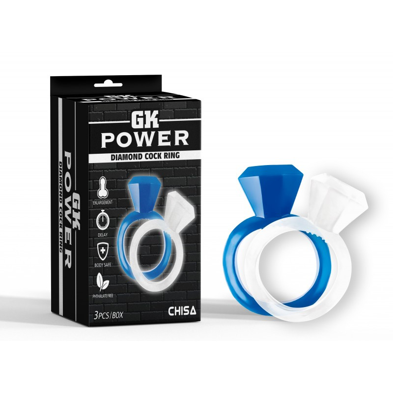 Ерекційні кільця, рекційні обручі Chisa Diamond Cock Rings Blue and Clear 2.5 см