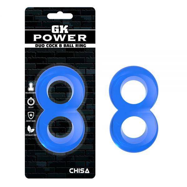 Ерекційне кільце, подвійне кільце Chisa Duo Cock 8 Ball Ring синє TPE, фото 1