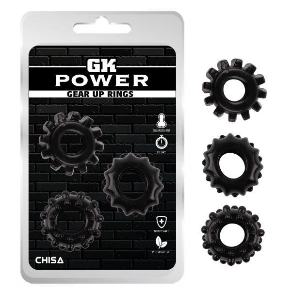 Ерекційні кільця, кільця для підтримки ерекції Gear Up Rings чорний набір