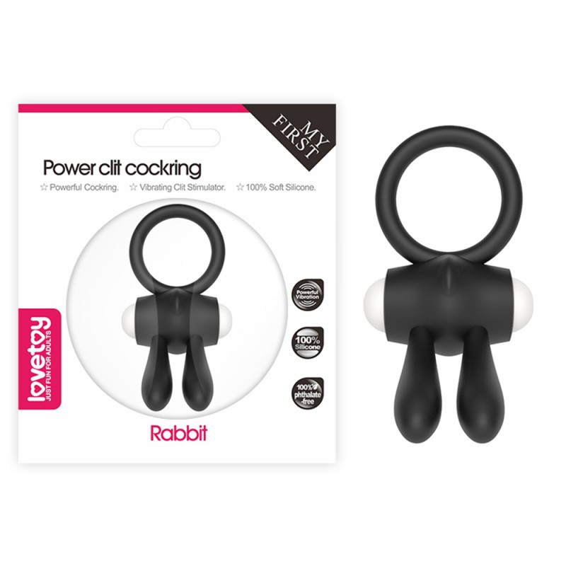 Ерекційне кільце, ерекційний обруч Power Clit Cockring Rabbit чорний вібраційний